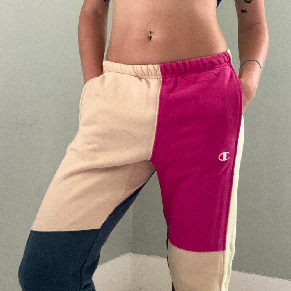 UO Champion Reverse Weave Colorblock Sweatpants Size Small Patchwork Multicolor - Picture 2 of 6